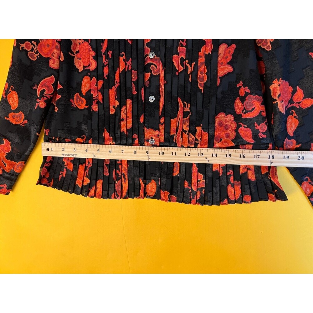 Tory Burch Printed Pleated Shirt Womens 00 Black Red Paisley Button Up $498 NWT - Picture 5 of 11